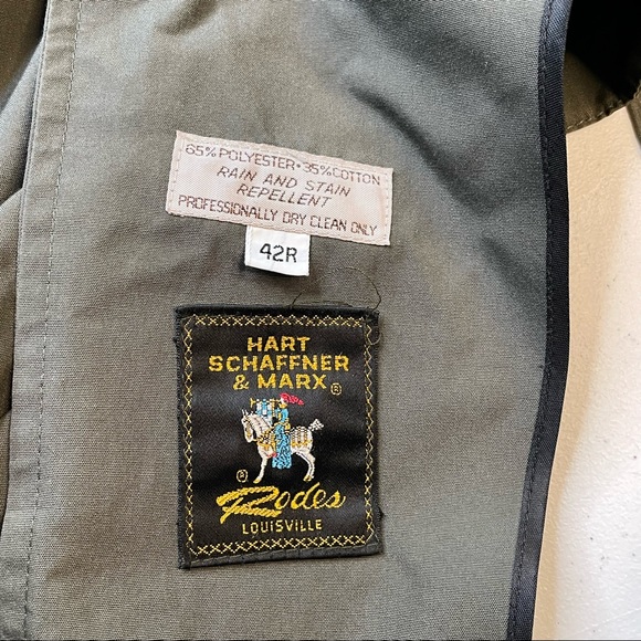 Hart Schaffner & Marx Olive Color Weather Repellant Rain Overcoat Mens 42R Size - Picture 6 of 6